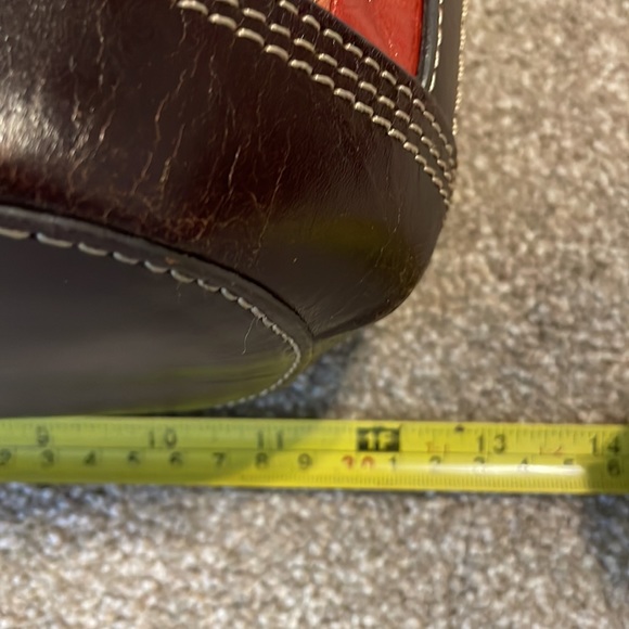 EUC FOSSIL Leather Hobo Purse Shoulder Bag Patchwork Strips Red Purple Blue - Picture 5 of 8